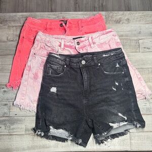 Wild Oak Boutique RISEN JEANS Distressed set of 3 Black and Pink Denim Shorts